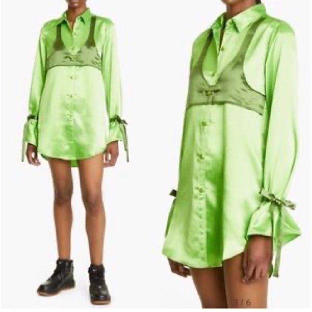 Sammy B Michelle Long Sleeve Satin Mini Shirtdress NWT $428
